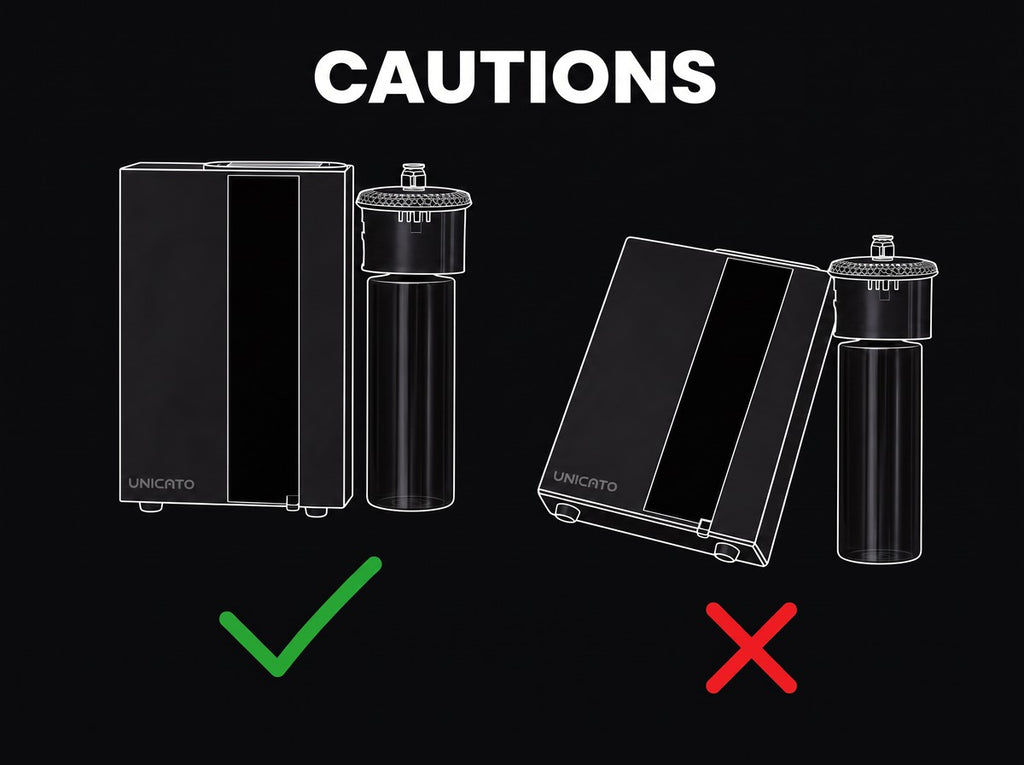 TORI A1000 cautions: keep the diffuser upright, do not tilt it