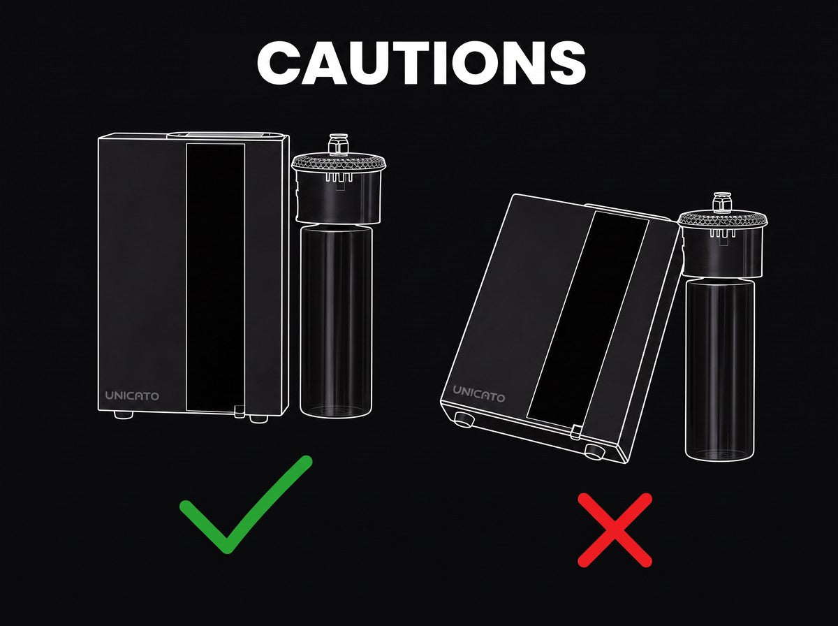 TORI A1000 cautions: keep the diffuser upright, do not tilt it